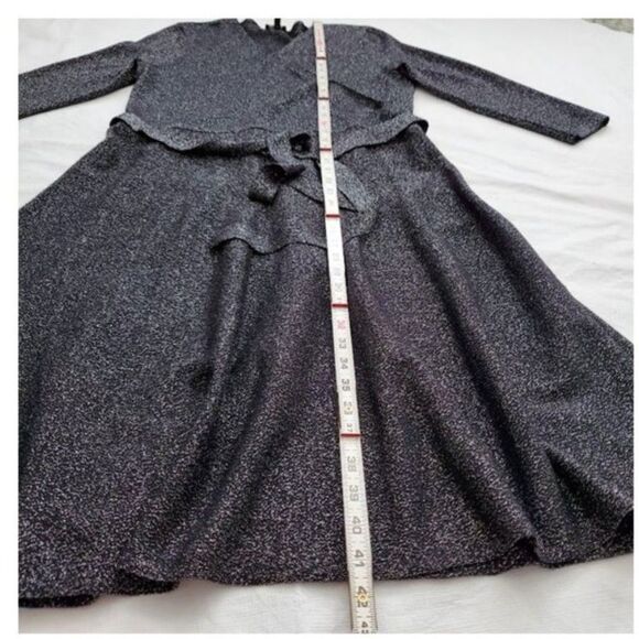 Talbots Wool Blend Black Silver Metallic Faux Wrap A-line Dress Sz M HolidayCore - Picture 7 of 9